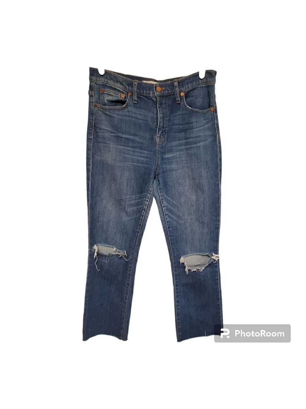 Madewell Demi Boot Jeans 30 High Rise Distressed Raw Hem